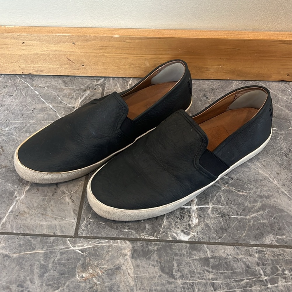 Frye black slip on size 8